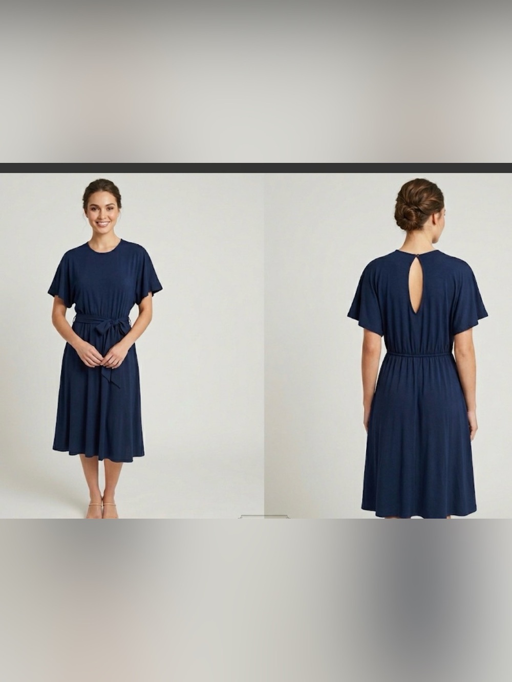 Amour Vert Vivian Flutter Sleeve Dress Midi Navy Modal , size XS